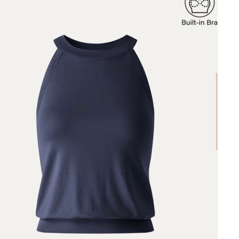 OGL Blue Mock Neck Tank Top Size M Built-In Bra Athletic Workout Casual New